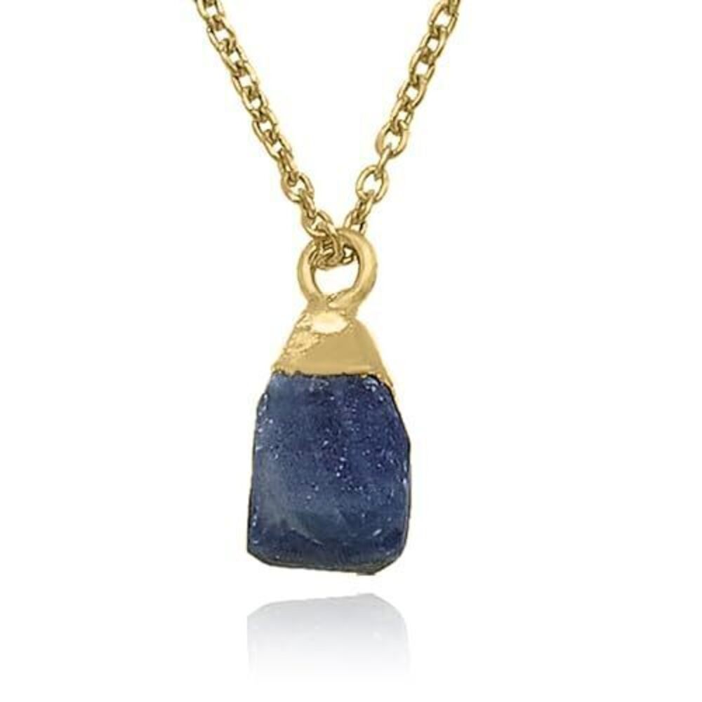 1433 Blue Sapphire Necklace , Premium Gold Raw Stone Necklaces - Tarnish